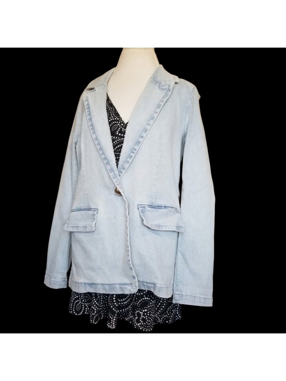 Bagatelle Collection Denim Blazer Jacket Sz L Light Wash Blue Classic Stretch